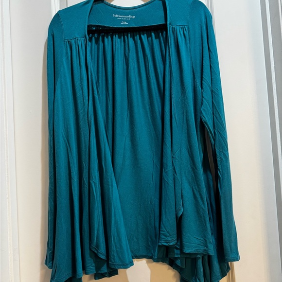 Soft Surroundings Green Open Front Drape Asymmetric Cardigan Long Sleeve XL - Picture 4 of 6